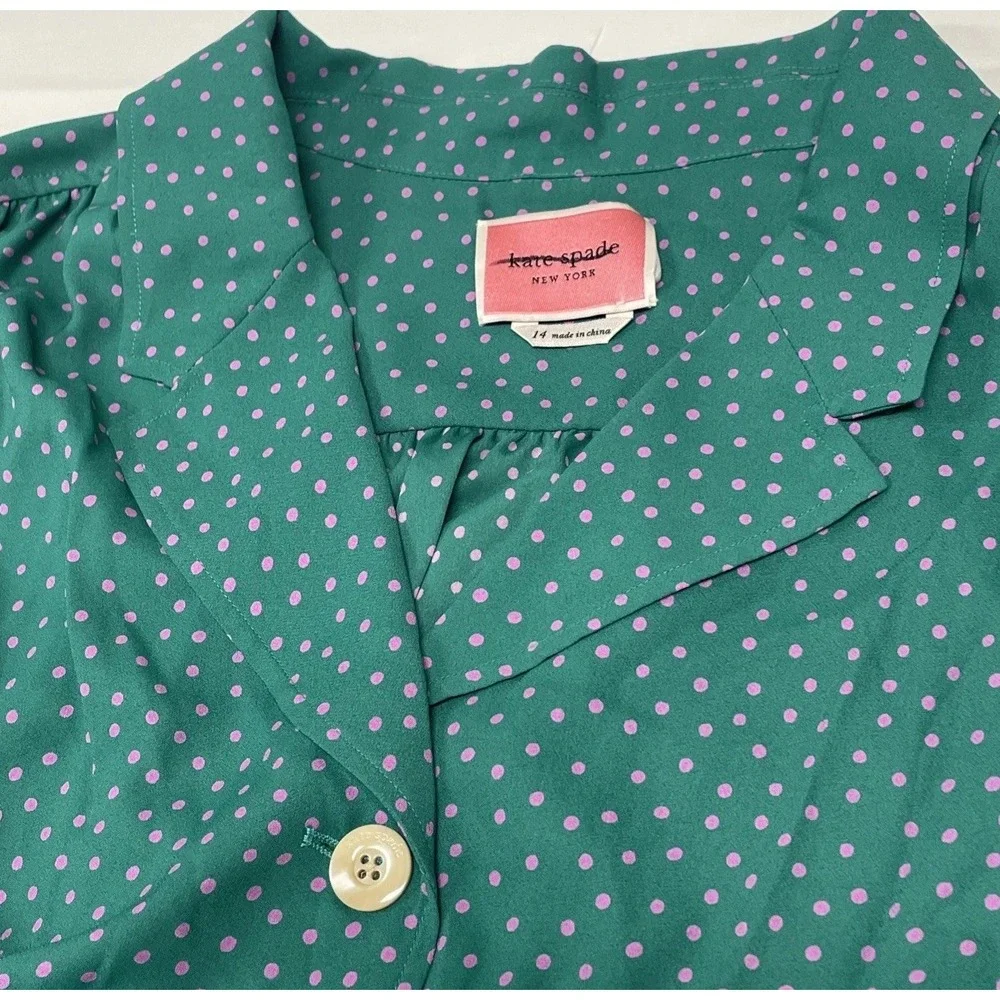 Kate Spade Green Pink Polka Dot Belted Jumpsuit Women's Size 14 NEW‎ Defaced
